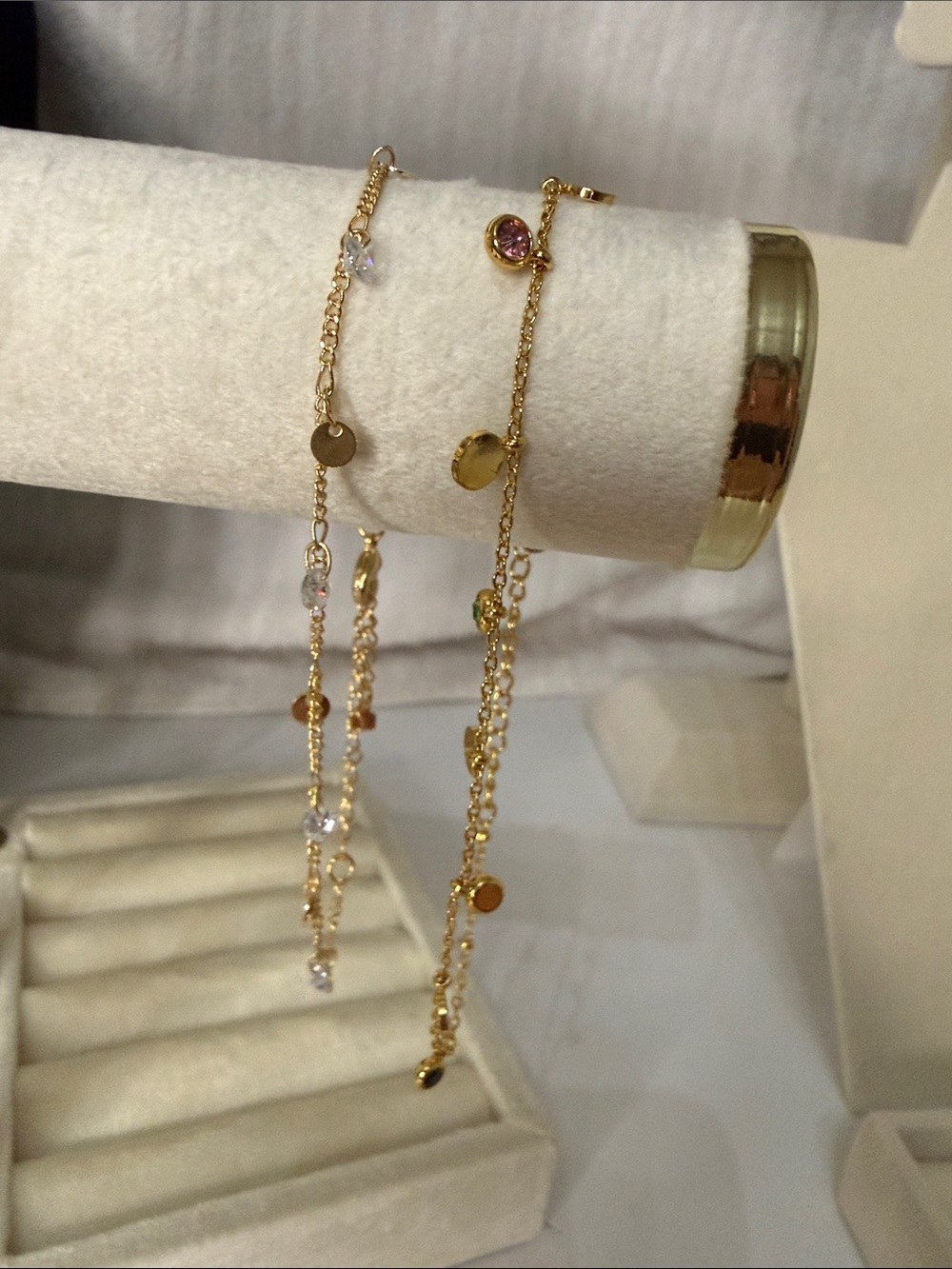 Gold Delicate Bracelet or Anklets with Accents Set